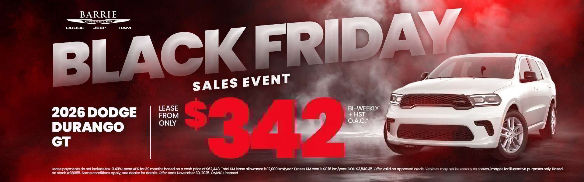 2026 Dodge Durango GTLease From Only $342 Bi-Weekly + HST O.A.C.*